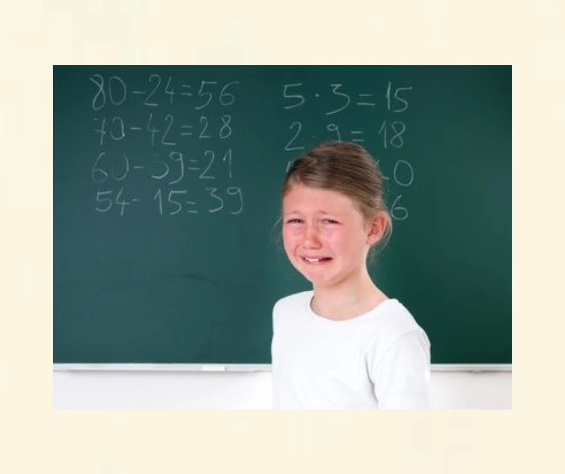 Mädchen mit Prüfungsangst fühlt sich vor der Schultafel überfordert