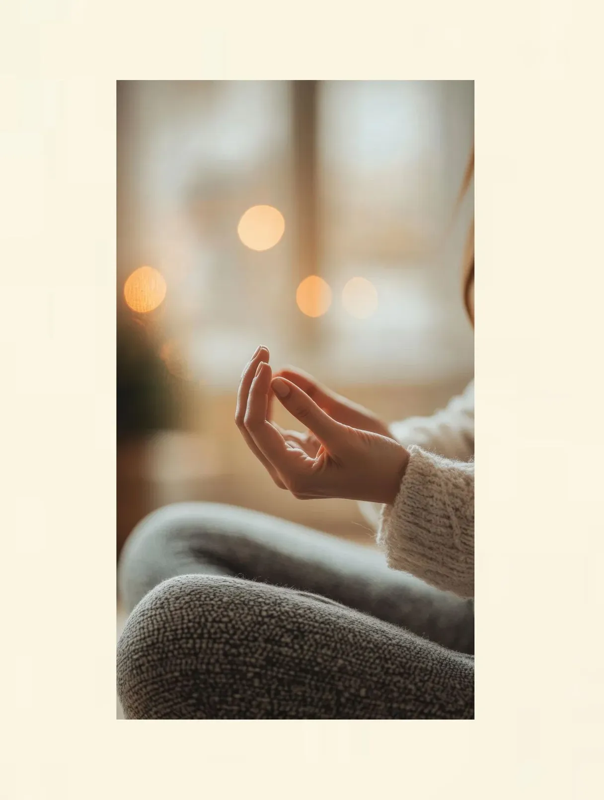 Frau hält die Hände ruhig vor sich – Symbol für Selbsthypnose, Achtsamkeit und Entspannung