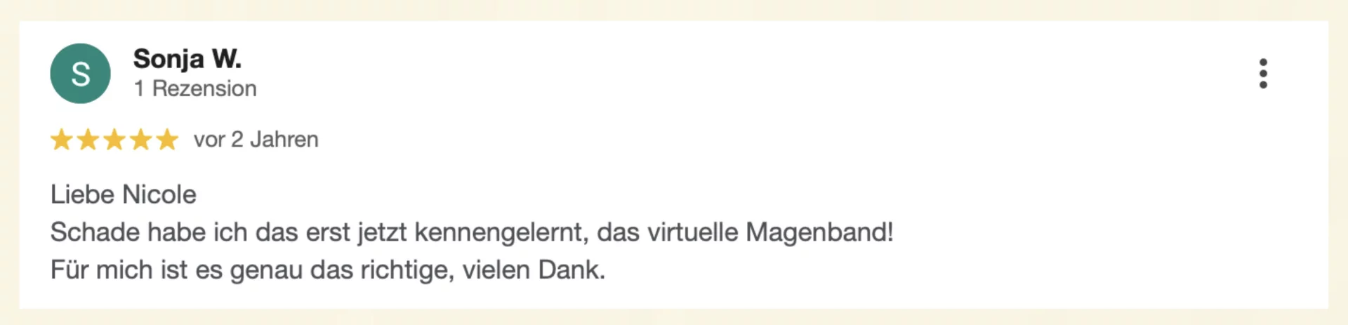 Hypnosetherapie Erfahrungen mit medizinischer Hypnose bei Nicole Wackernagel, Vita Libera Frauenfeld – echte Google-Rezension einer Klientin über positive Ergebnisse der Hypnosetherapie.