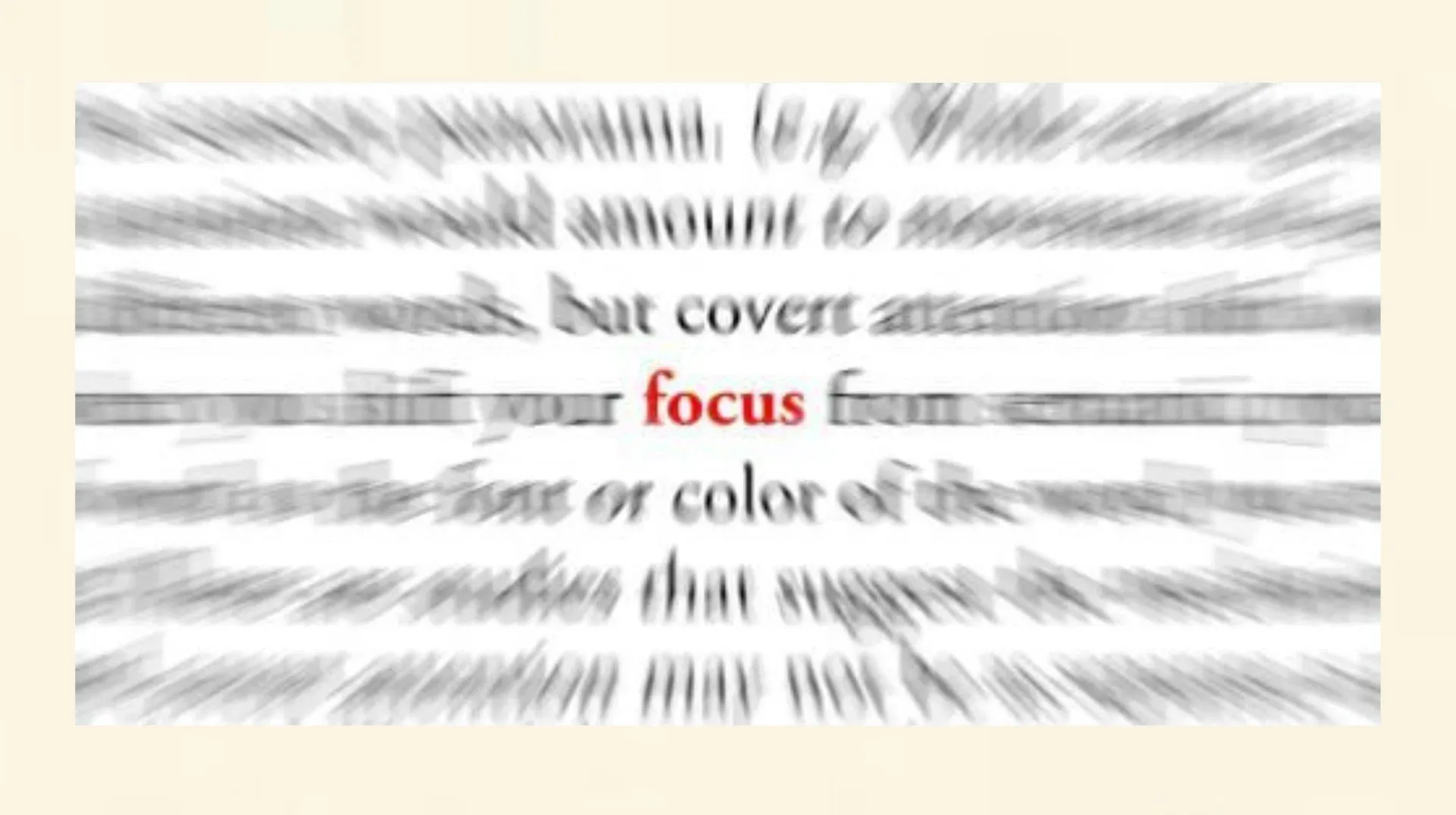 Darstellung fokussierter Aufmerksamkeit: Der Blick richtet sich auf einen Begriff, während andere Reize unscharf werden