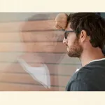 Nachdenklicher Mann am Fenster als Symbol für tieferliegende Verlustangst und innere Unsicherheit